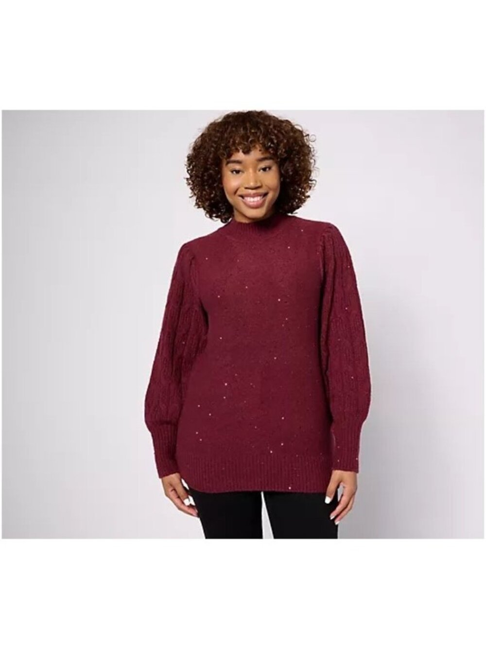 Jingle Belles by Kim Gravel Sparkling Long-Sleeve Top Port Wine 2X A648871 LN